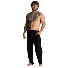 Black gigo chalis pants with drawstring waist relaxed fit and side pockets for casual wear