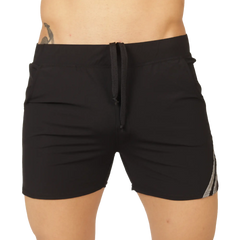 Gigo Club black athletic shorts with drawstring waistband and subtle gray side stripes for active wear