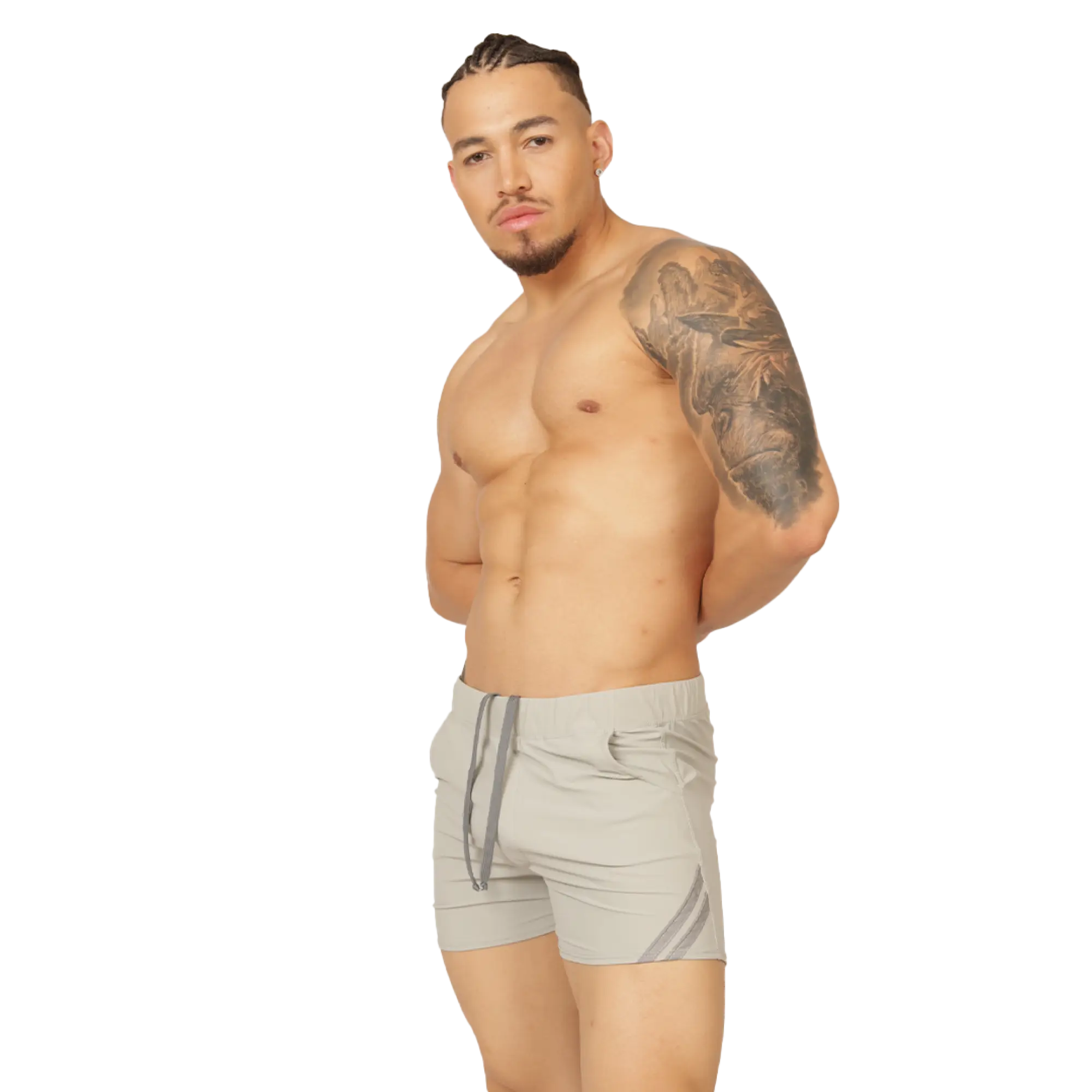 Gigo club gray short light gray athletic shorts with drawstring waistband and subtle diagonal side stripes