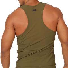 Gigo Club green tank olive green racerback tank top with sleek form-fitting design and black brand tag at neckline