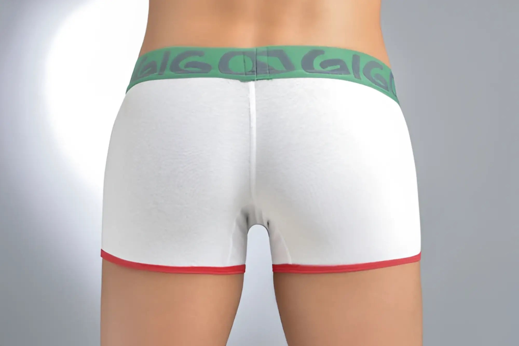 White boxer briefs with green calvin klein logo waistband and red trim on legs gigo color white short boxer xl