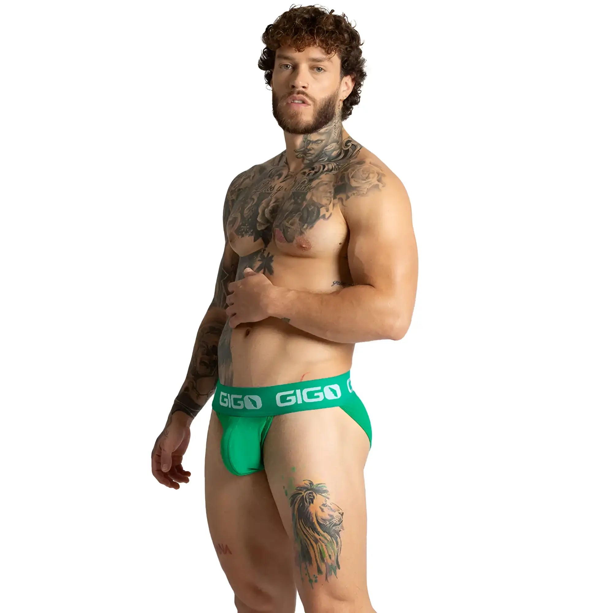Green gigo colors brief with white logo on waistband made from soft breathable fabric for comfortable wear