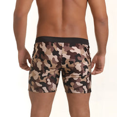 Menâ€™s camouflage pattern briefs with black waistband in gigo combat brown beachwear for casual wear
