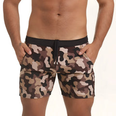 Menâ€™s gigo combat brown beachwear camouflage shorts with black elastic waistband and drawstring for casual wear