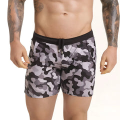 Gigo combat gray beachwear black and gray camouflage swim trunks with black elastic waistband for beach use