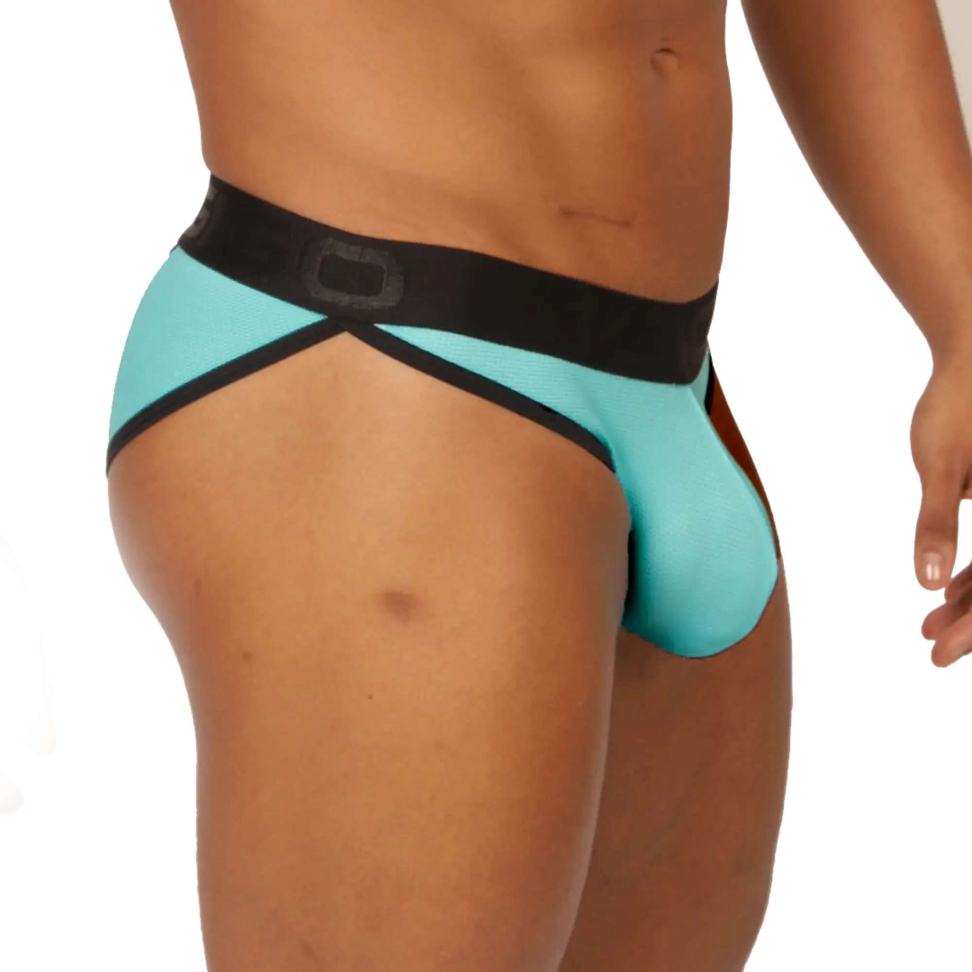 Turquoise and black gigo cool blue brief athletic briefs with supportive contoured design for active wear
