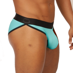 Turquoise and black gigo cool blue brief athletic briefs with supportive contoured design for active wear