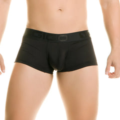 Black gicio menâ€™s briefs in smooth form-fitting fabric with subtle waistband branding from gigo diversity black trunk