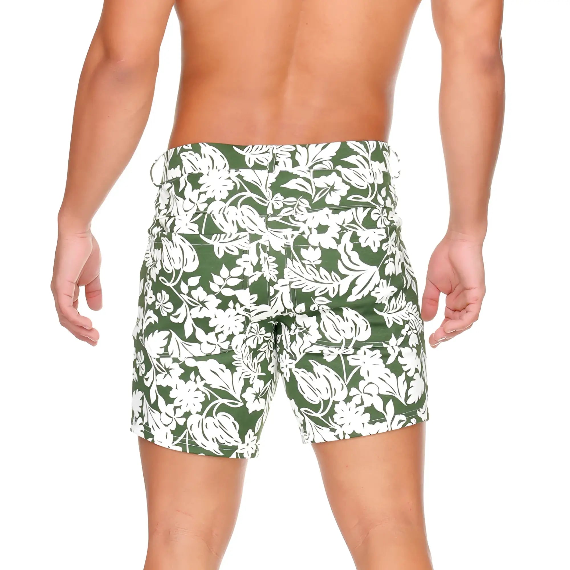 Gigo dynasty green short swim trunks with green and white floral pattern perfect for beachwear