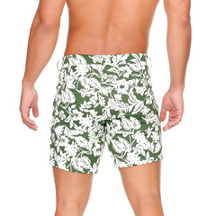 Gigo dynasty green short swim trunks with green and white floral pattern perfect for beachwear
