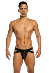 Black mesh briefs with sleek form fitting design and adjustable straps from gigo easy black buttoned jock strap underwear g07206 size l