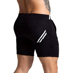 Black gigo f fetish white short athletic shorts with textured fabric and white diagonal stripes on side pockets