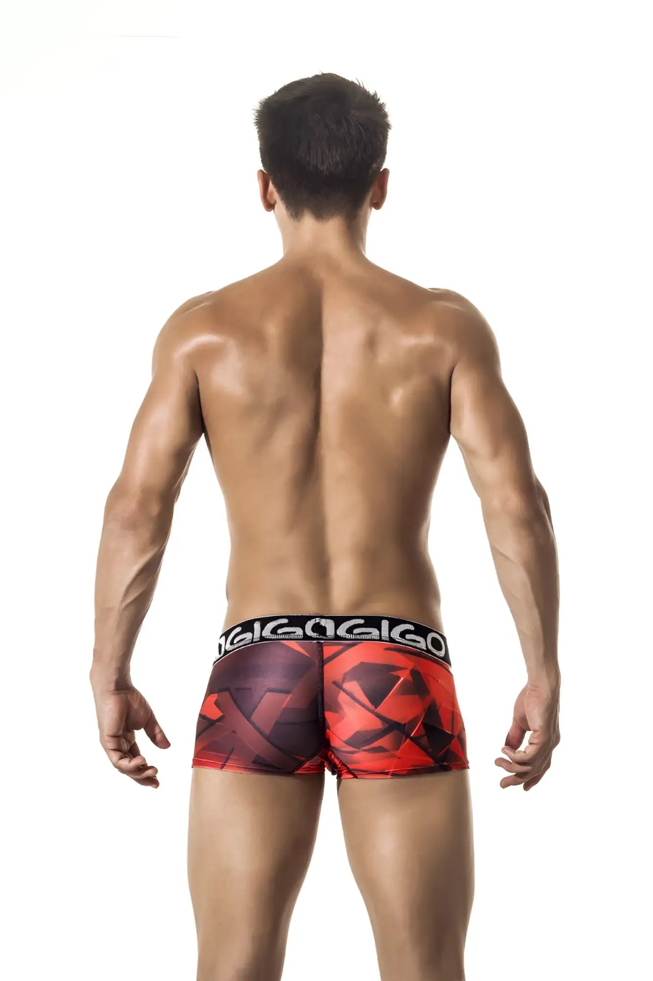 Red and black geometric patterned gigo fast short boxer underwear with bold waistband size L