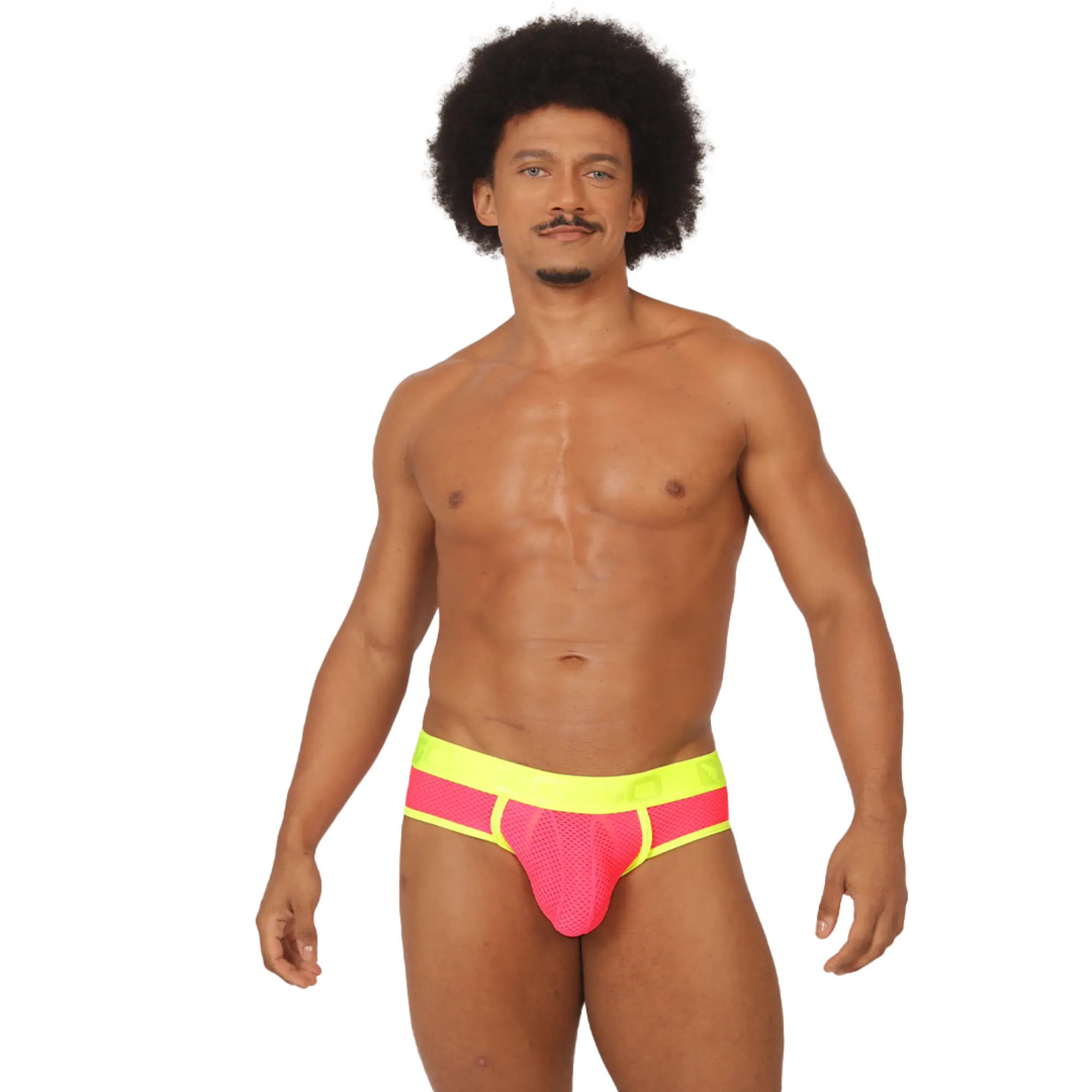 Gigo Feeling Candy brief bright pink and neon yellow mesh briefs with bold vibrant design