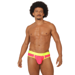 Gigo Feeling Candy brief bright pink and neon yellow mesh briefs with bold vibrant design