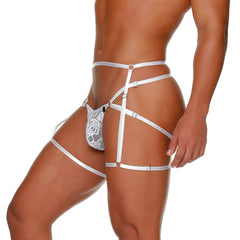 White lace thong jockstrap with adjustable straps and metal clasps by gigo female gelbert belt