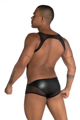 Black mesh and faux leather men’s backless underwear with detachable piping cut out design size s from gigo fetish