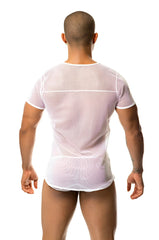 White sheer mesh short-sleeved top gigo fire white fitted form-fitting design size xl