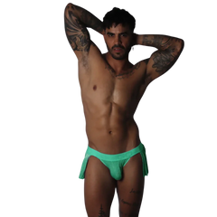 Flash green Gigo skirt with a glittery fabric finish and a logo-embossed waistband.