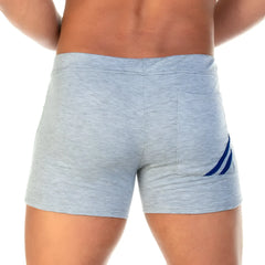 Gray heathered Gigo Forever gray blue athletic shorts with a navy blue diagonal stripe on the side