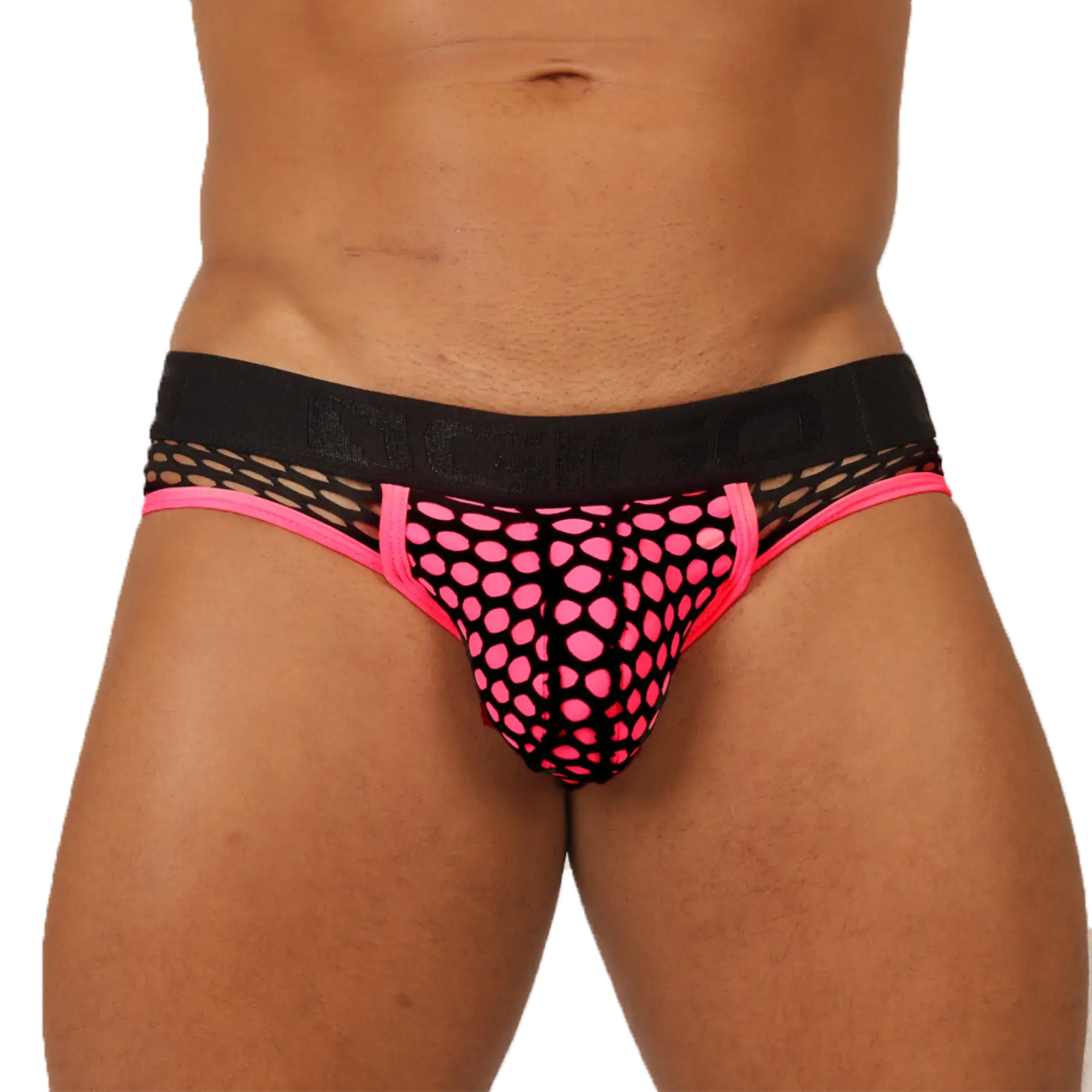 Gigo fresh fuchsia brief black and neon pink mesh briefs with bold polka dot pattern for stylish comfort