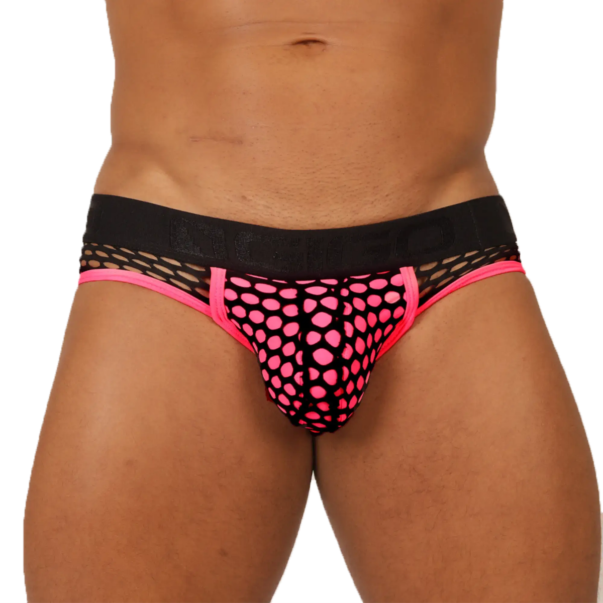 Gigo fresh fuchsia brief black and neon pink mesh briefs with bold polka dot pattern for stylish comfort