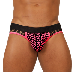 Gigo fresh fuchsia brief black and neon pink mesh briefs with bold polka dot pattern for stylish comfort