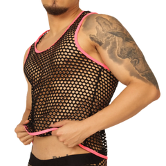 Black mesh tank top with vibrant pink trim by gigo fresh fuchsia tank for breathable stylish wear