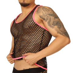 Black mesh tank top with vibrant pink trim by gigo fresh fuchsia tank for breathable stylish wear