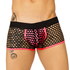 Gigo Fresh Fuchsia Trunk black mesh boxer briefs with vibrant pink trim and matching pink inner panel