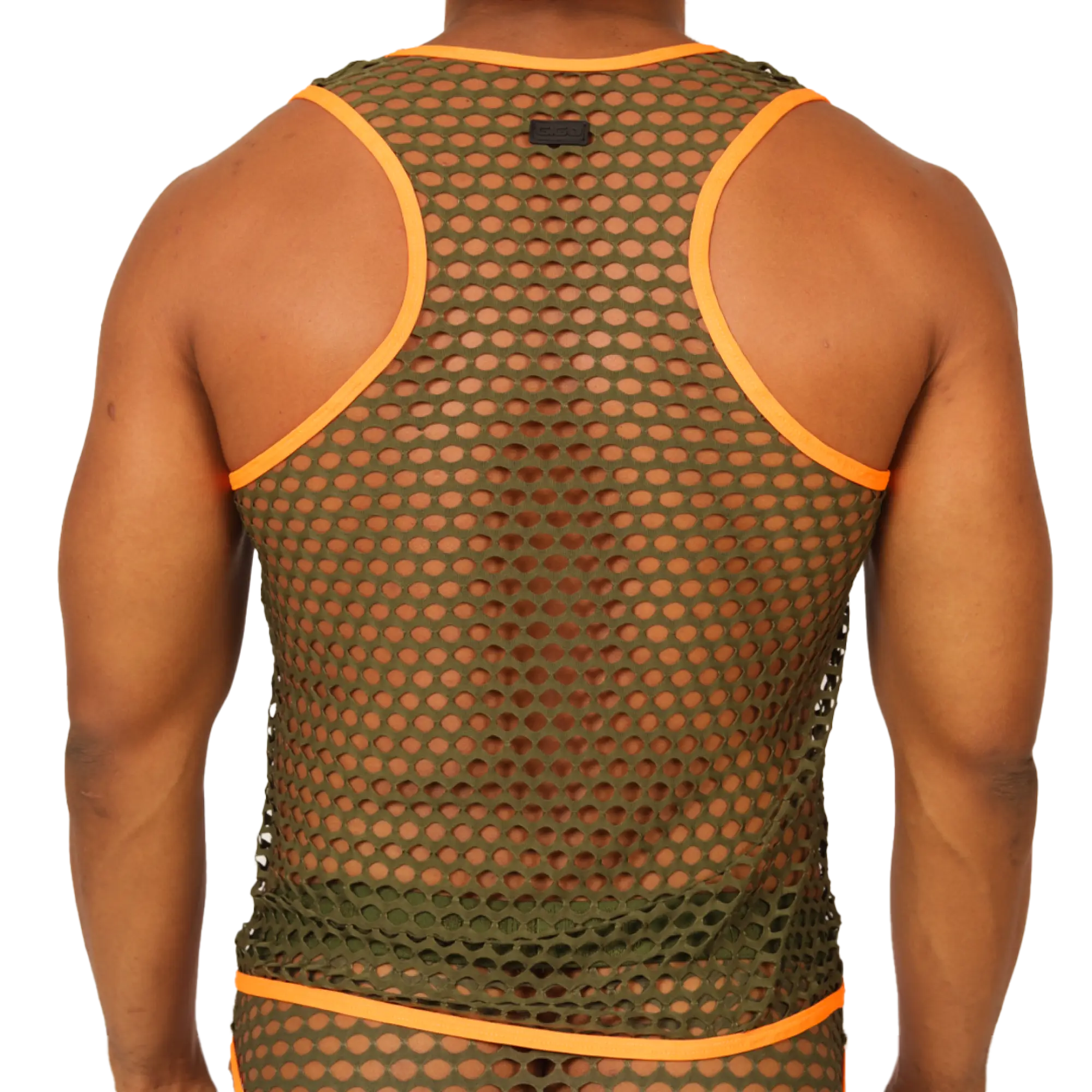 Gigo fresh orange tank olive green mesh tank top with bright orange trim breathable lightweight design