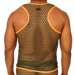 Gigo fresh orange tank olive green mesh tank top with bright orange trim breathable lightweight design