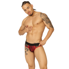 Gigo Fresh red mesh briefs with bold black patterned design offering breathable and stylish menâ€™s underwear