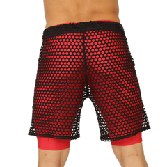 Gigo Fresh red and black mesh shorts with a snug-fitting waistband for comfortable activewear use