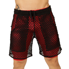 Black and red mesh shorts with drawstring waistband from gigo fresh red short collection