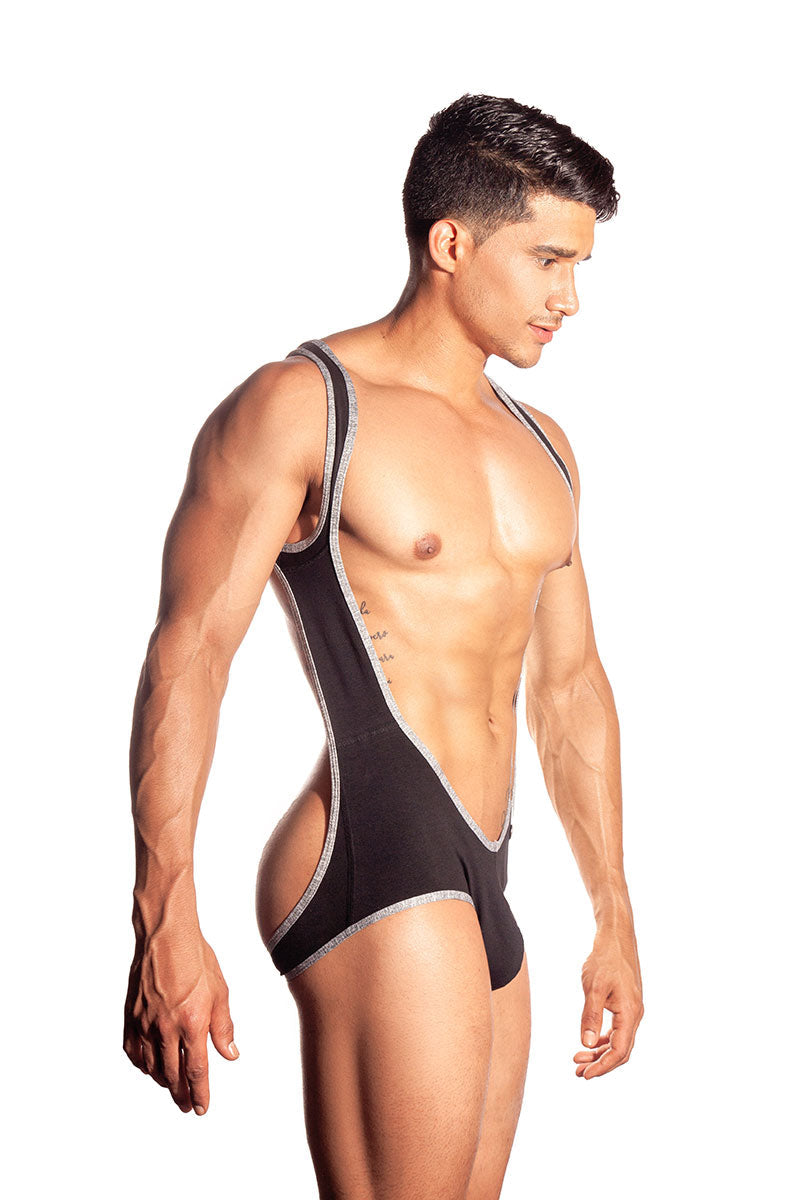 Gigo PLUS BLACK Open Front & Back Piping Bodysuit G35221 Size M