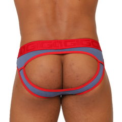 Gigo Garoto blue brief jock in red and blue with bold contrasting colors and comfortable fabric for active wear