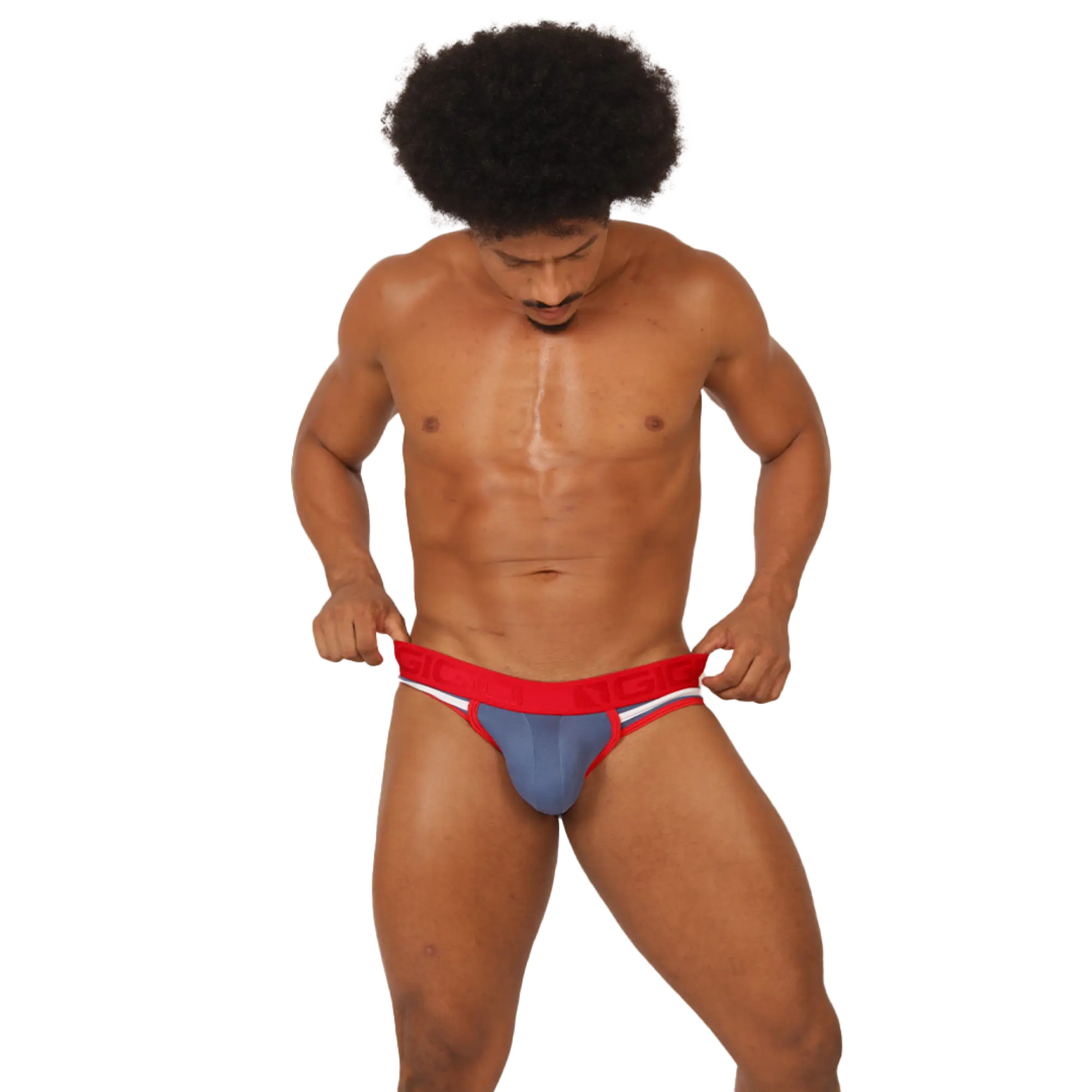 Blue and red athletic briefs with white trim from gigo garoto designed for active wear