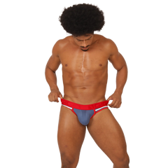 Blue and red athletic briefs with white trim from gigo garoto designed for active wear