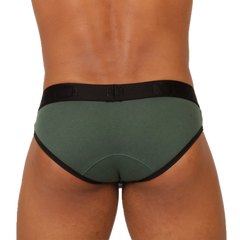 Dark green gigo garoto brief with black trim and matching elastic waistband for comfortable everyday wear