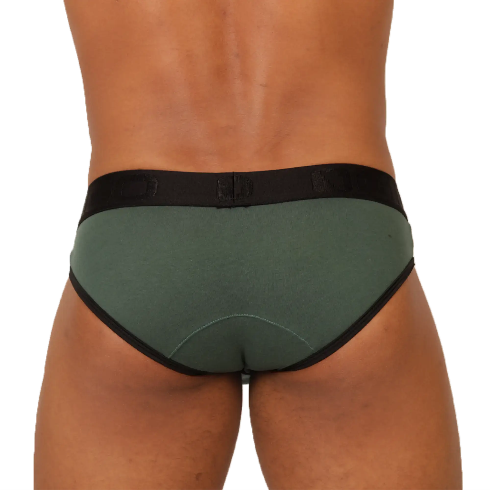 Dark green gigo garoto brief with black trim and matching elastic waistband for comfortable everyday wear