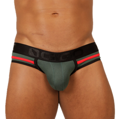 Olive green and black gigo garoto green brief athletic briefs with red accent stripes for active wear