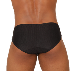Black ribbed swim briefs gigo glow made of textured fabric designed for comfortable swimwear use