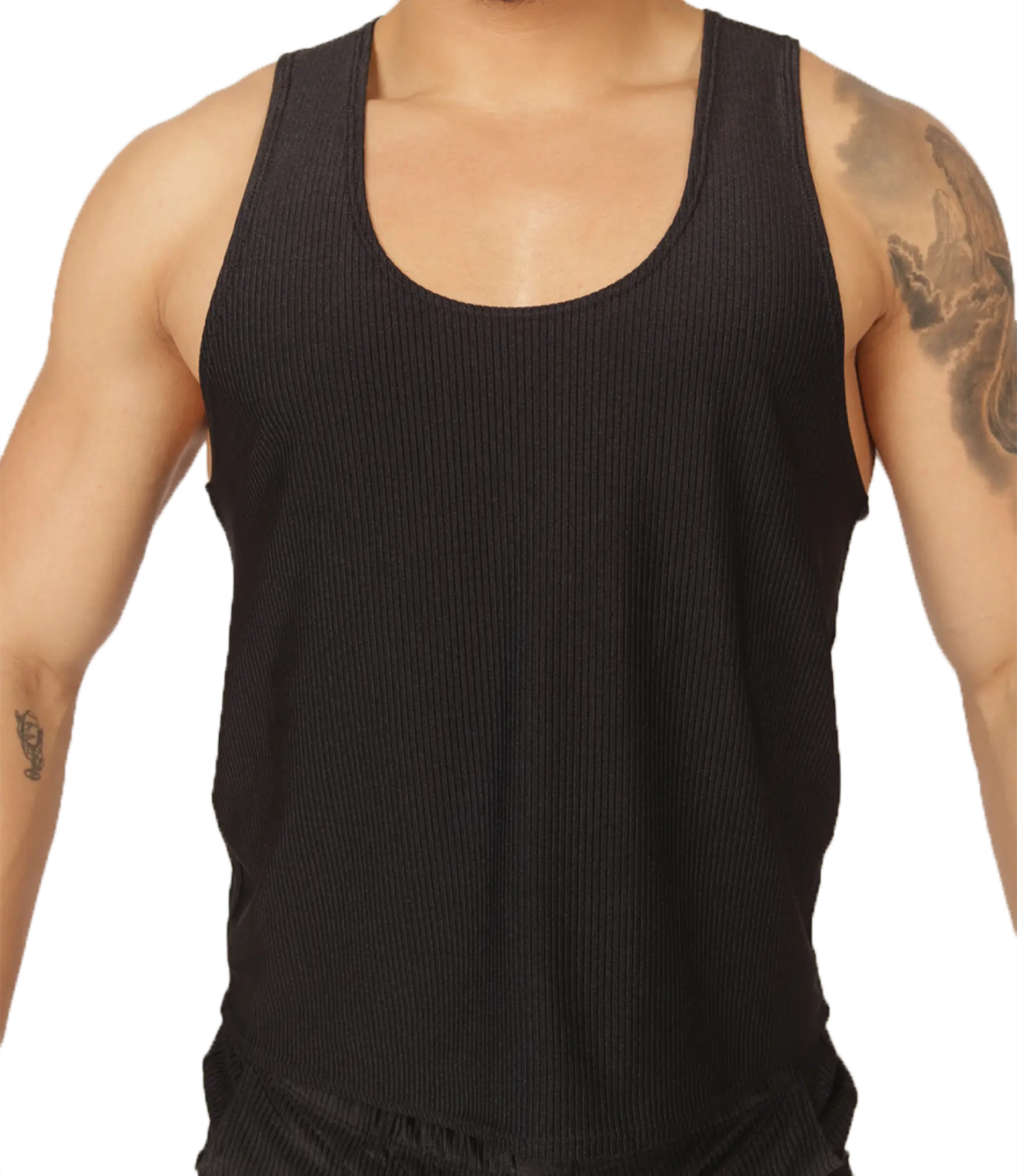 Black ribbed knit tank top with scoop neckline from Gigo Glow perfect for casual wear