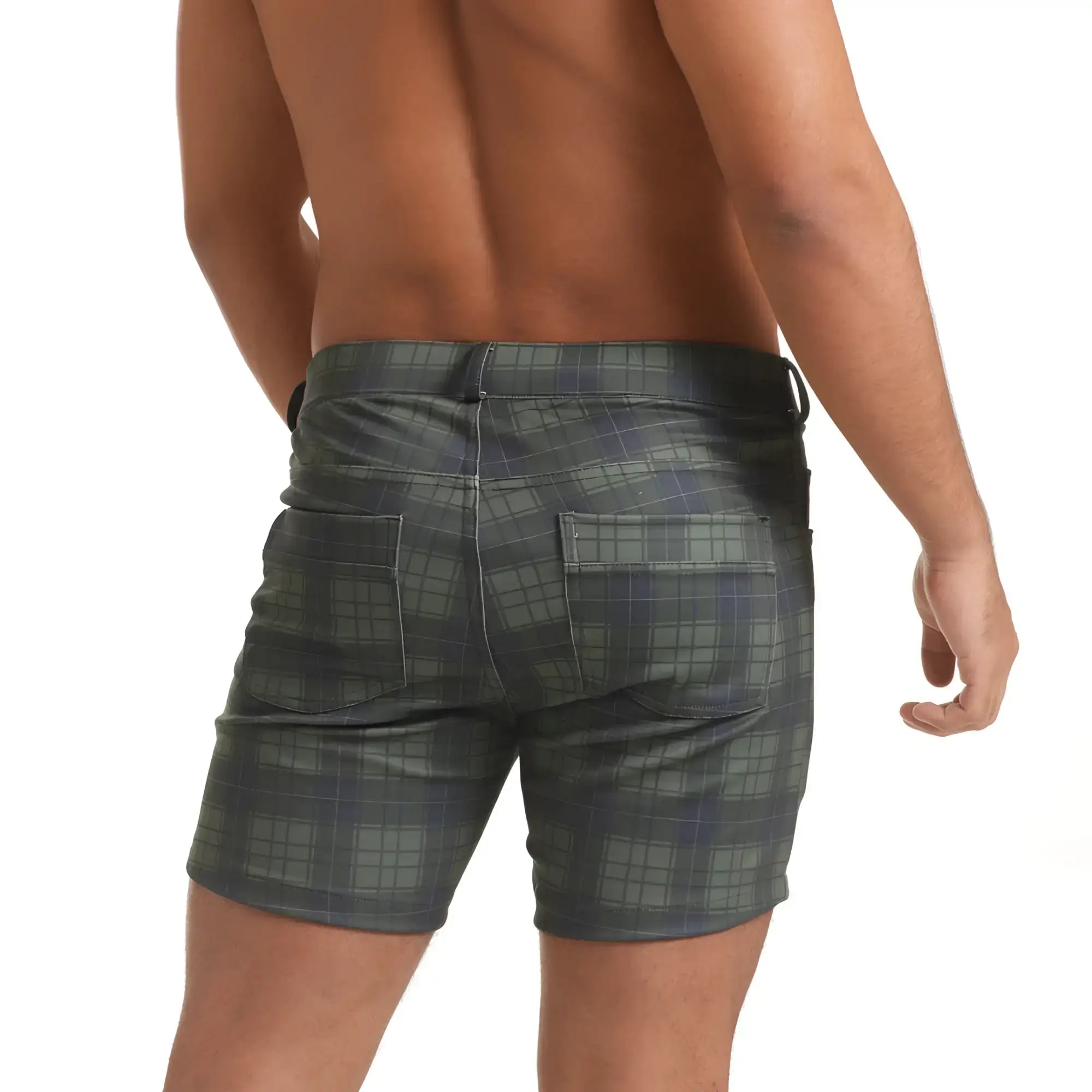 Gigo harvard green short tailored fit menâ€™s shorts in dark green and navy plaid pattern perfect for casual wear