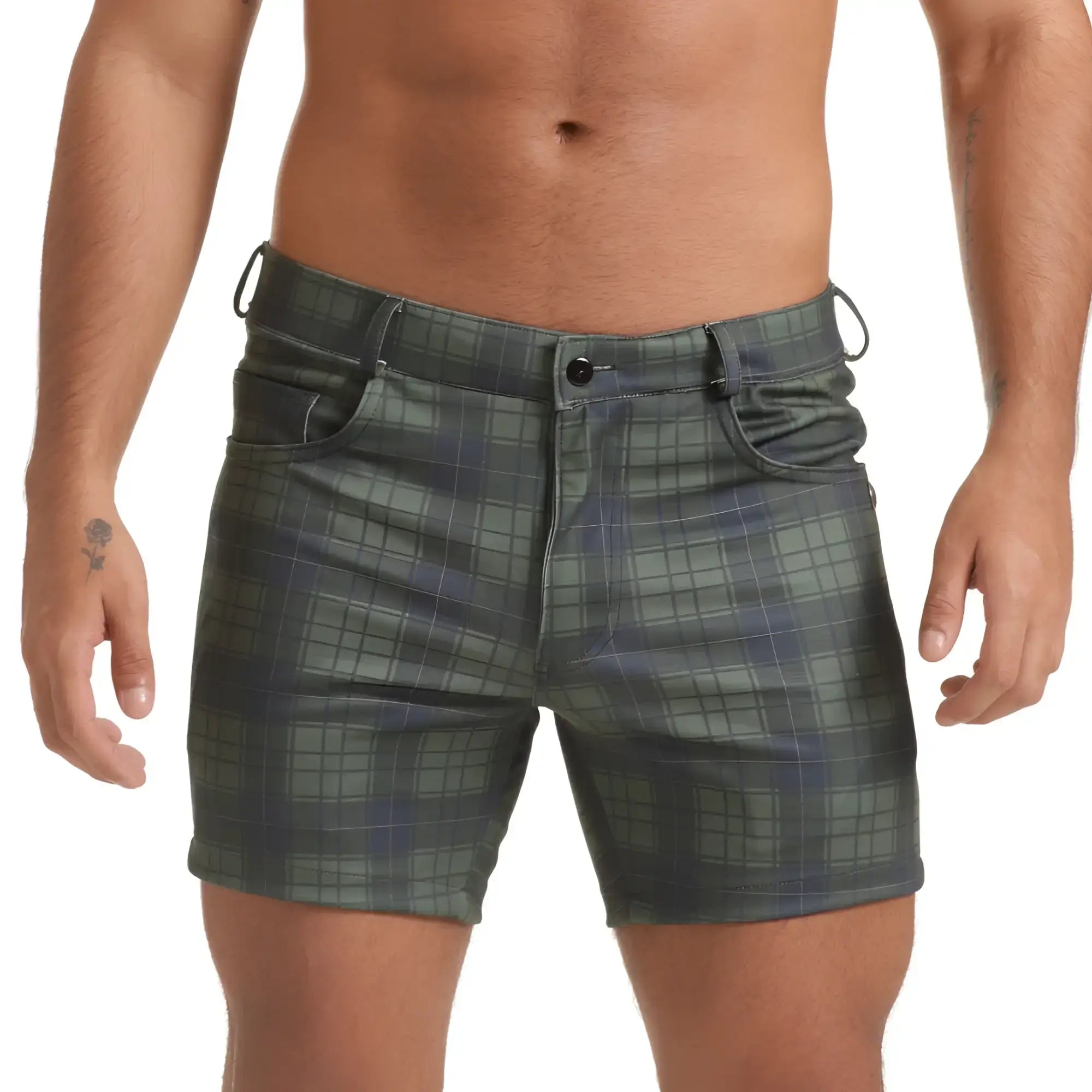 Gigo Harvard green short menâ€™s dark green and navy plaid shorts with button closure for casual wear