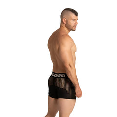 Black mesh briefs with perforated design and biggio logo on waistband from gigo hibrid black trunk collection