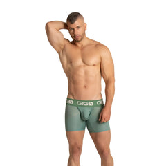 Menâ€™s sage green giga brand boxer briefs with a perforated waistband from gigo hibrid green trunk collection