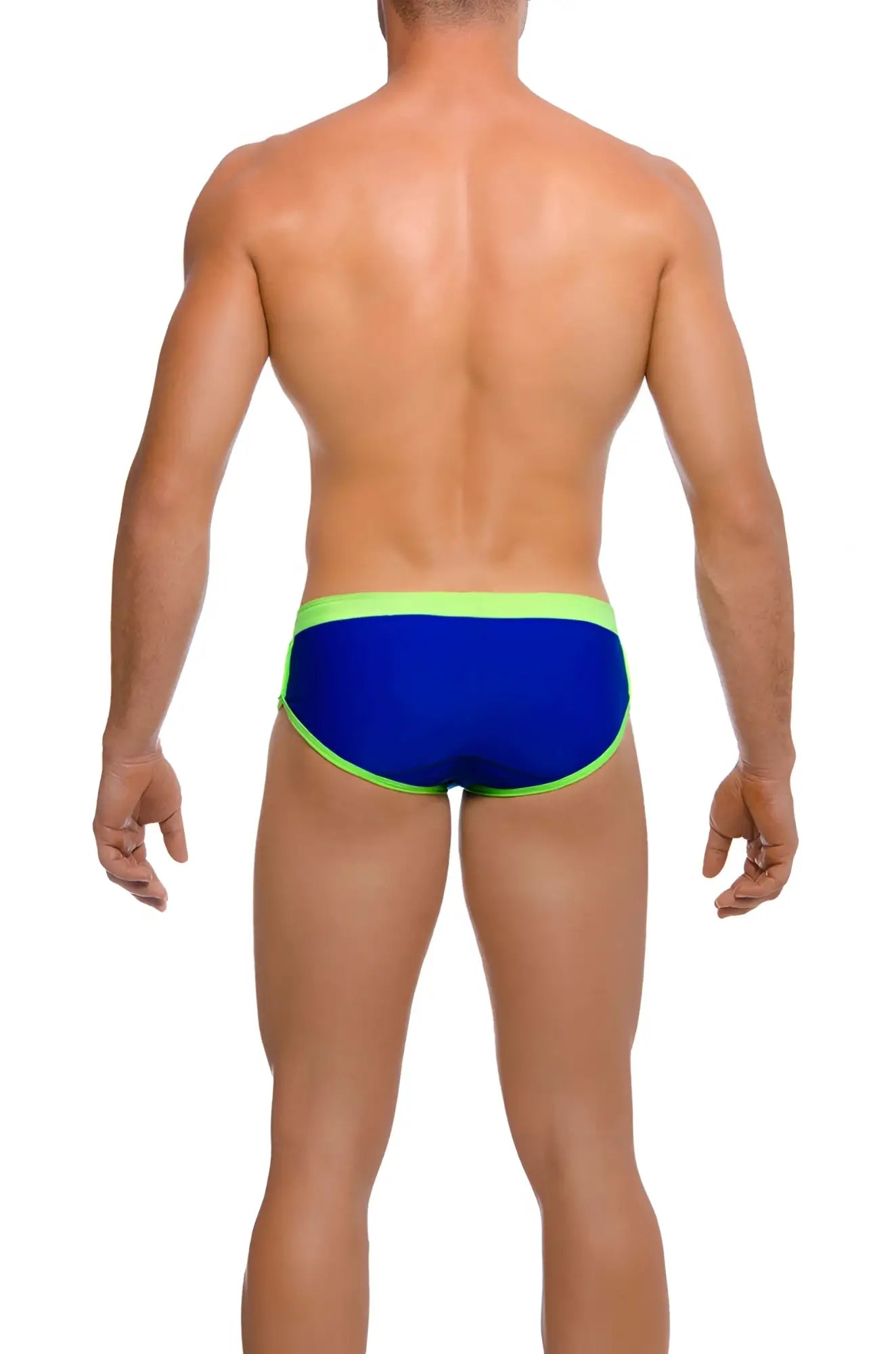 Gigo hot blue green brief swimwear size m blue swim trunks with neon green trim designed for swimming