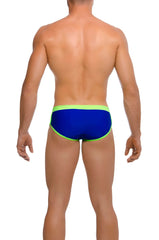 Gigo hot blue green brief swimwear size m blue swim trunks with neon green trim designed for swimming